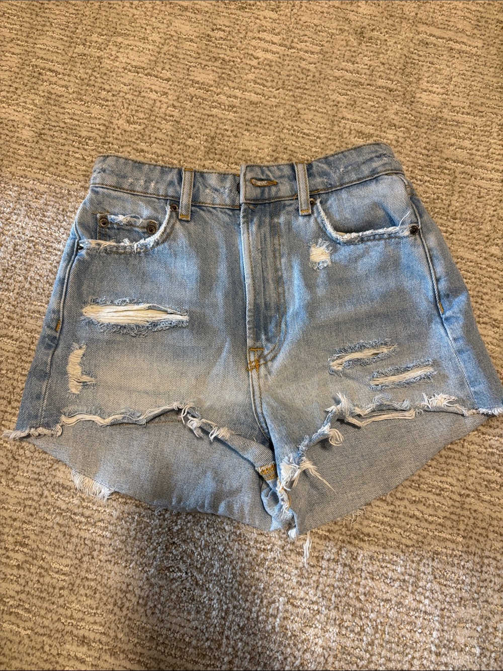 Zara Light Blue Distressed Denim Shorts
